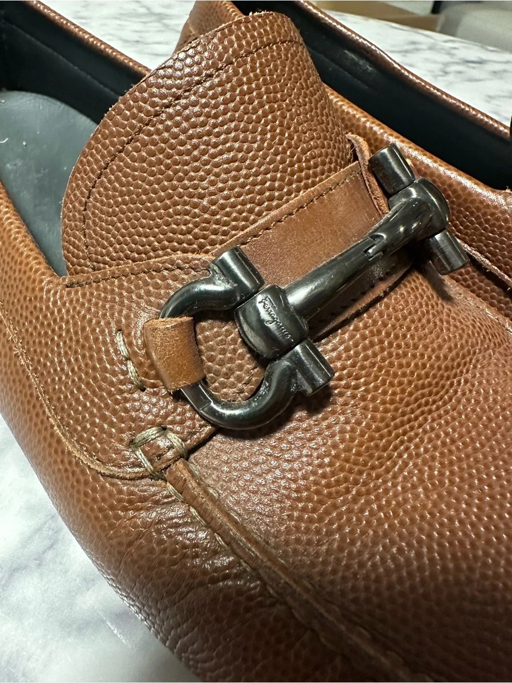 Salvatore Ferragamo Brown Pebbled Leather Bit Loafers